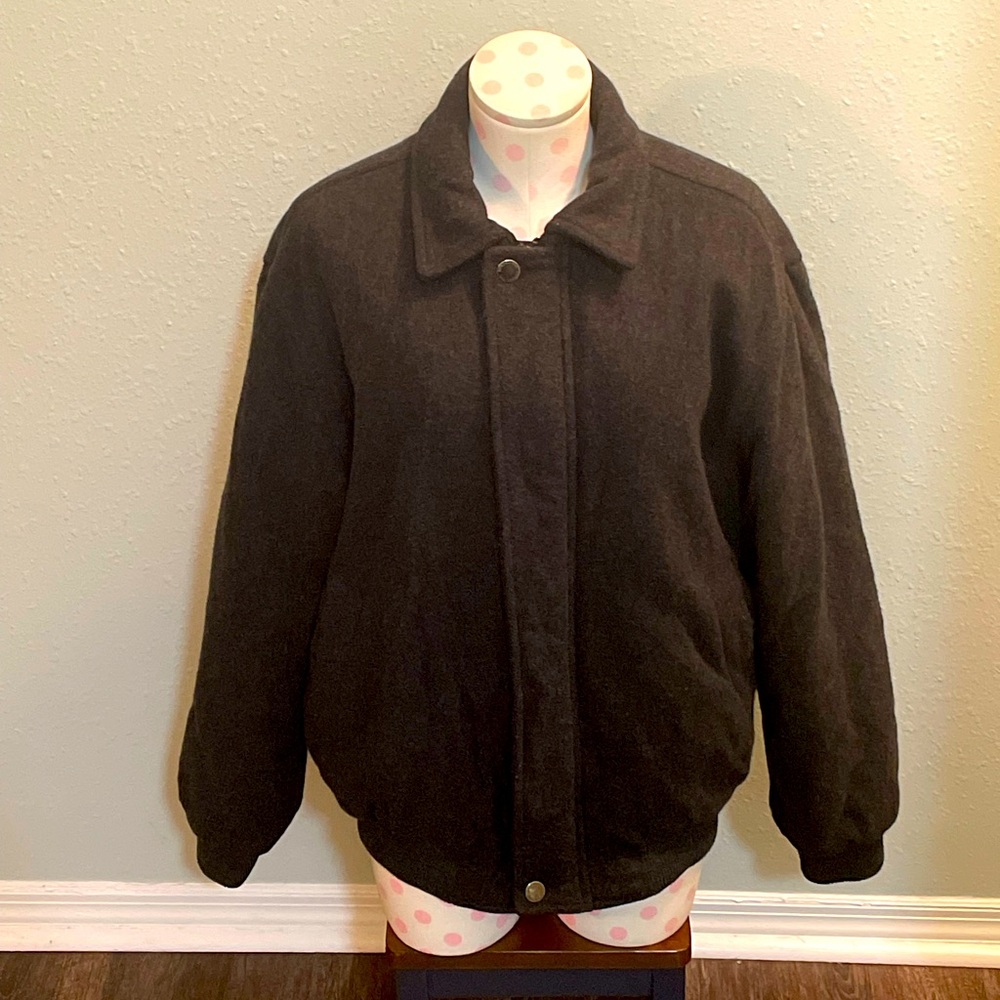 Vintage London Fog Wool Double Lined Bomber Jacket Grey Sz Medium